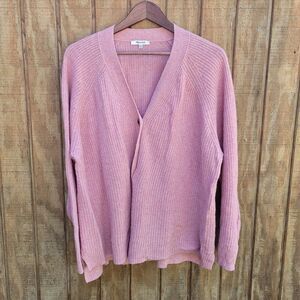 Madewell Lyle Henley Ribbed Knit Wool Blend Peach VNeck Sweater Womens Size XXL